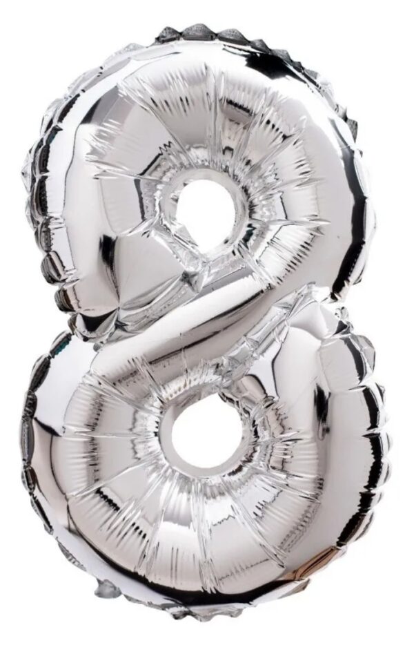 Globo Número 35cm Plata Nº8 x10u
