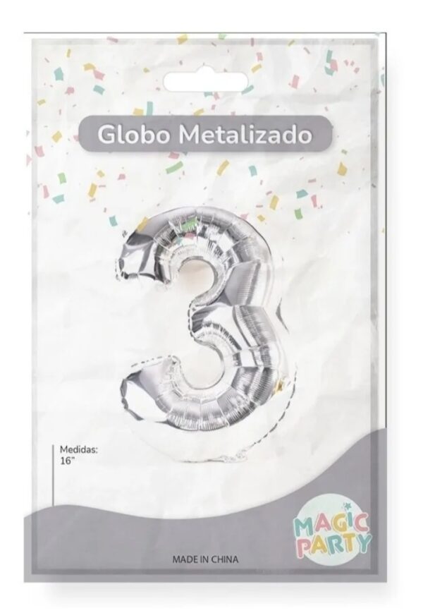Globo Número 80cm Plata Nº3 - Emblistado