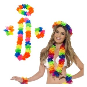 Set Collar, Pulsera y Corona Flores Multicolor Fluo