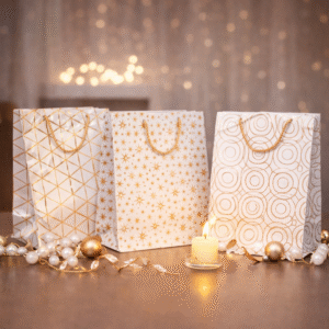 Bolsa de Regalo x12u Blanca c/Figura 18x23x10- Dorado