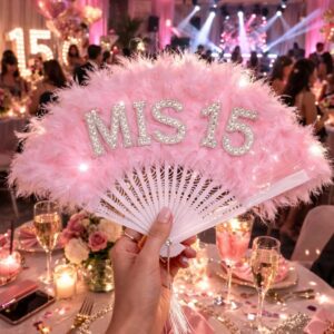 Abanico Pluma Rosa Mis 15