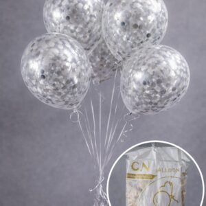 Globo Latex Transparente con Confetti 12" 30cm x 100u - Plata