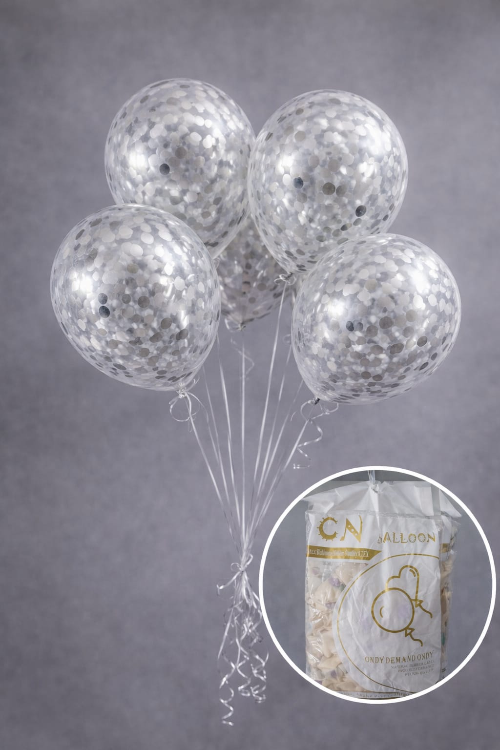 Globo Latex Transparente con Confetti 12" 30cm x 100u - Plata