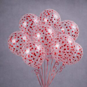 Globo Latex Transparente con Confetti 12" 30cm x 100u - Rojo